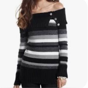 Striped Black, White and Gray Women's Metallic Thread Sweater Size S